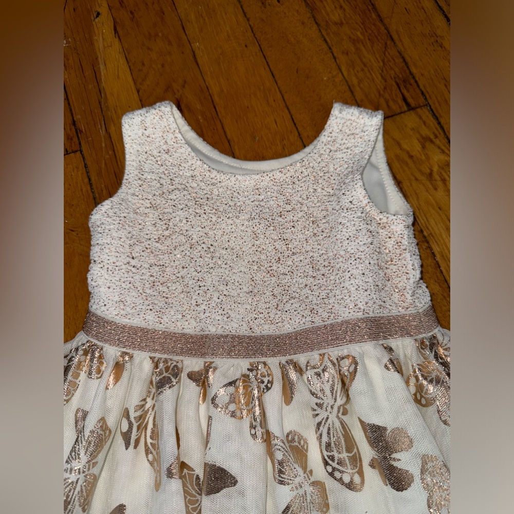 The Children’s Place Foil Rose Gold Knit To Woven Dress Size 12-18 Months - Picture 3 of 6
